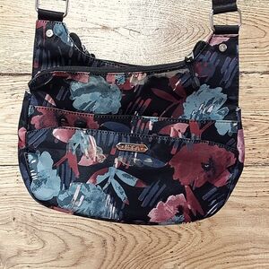 - E.T.A NYLON MULTI POCKET FLORAL CROSSBODY BAG
